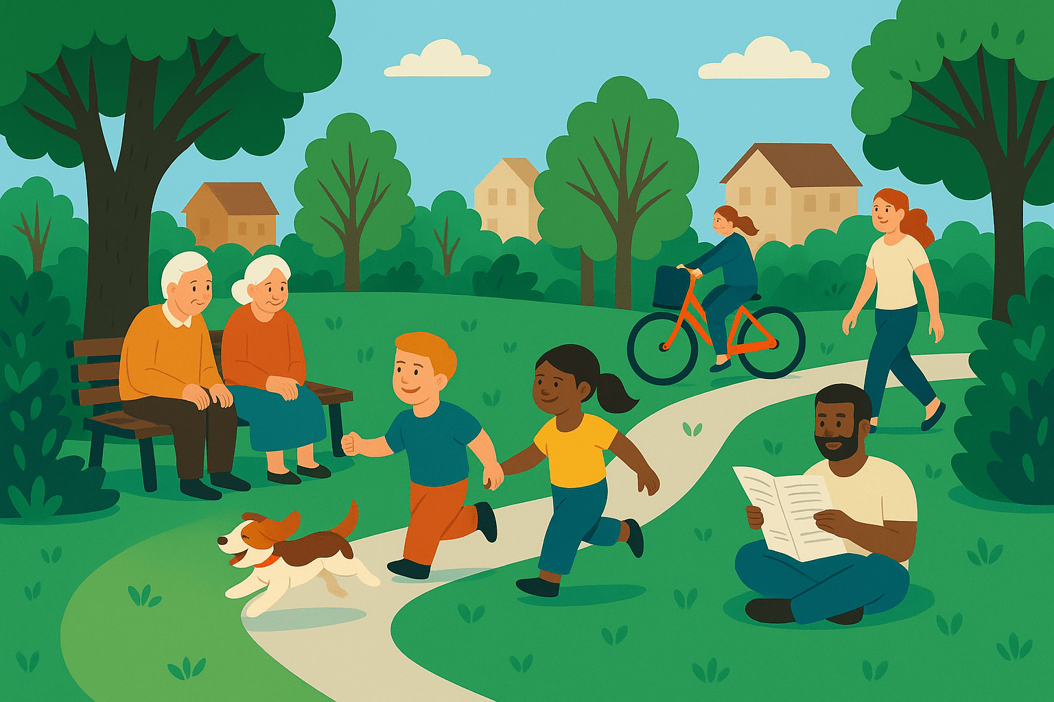 Illustration d'un parc municipal avec des citoyens
